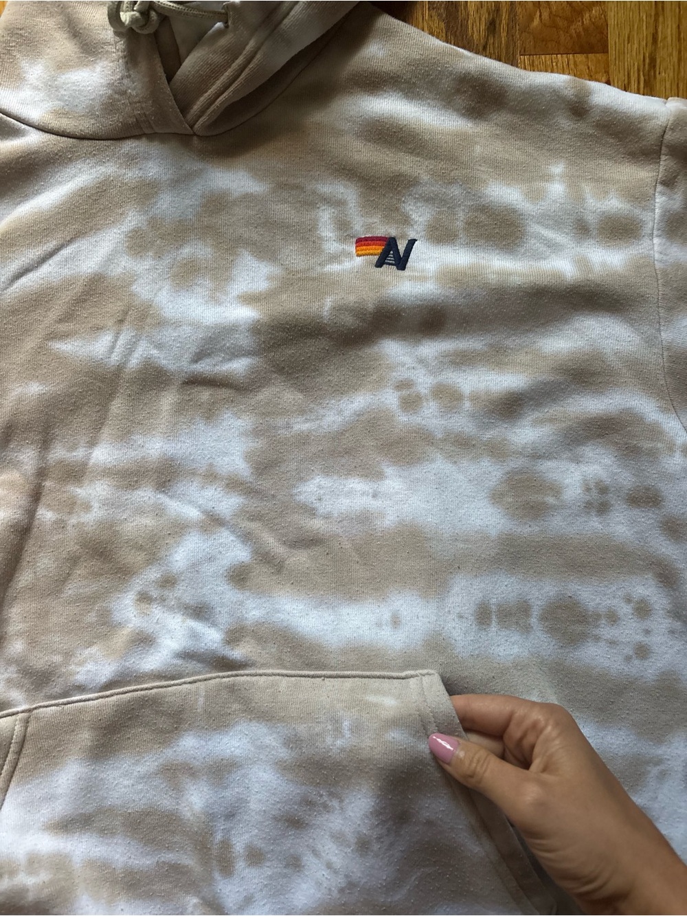 Aviator Nation Tie Dye Hoodie In Cream & White - L - Picture 4 of 4
